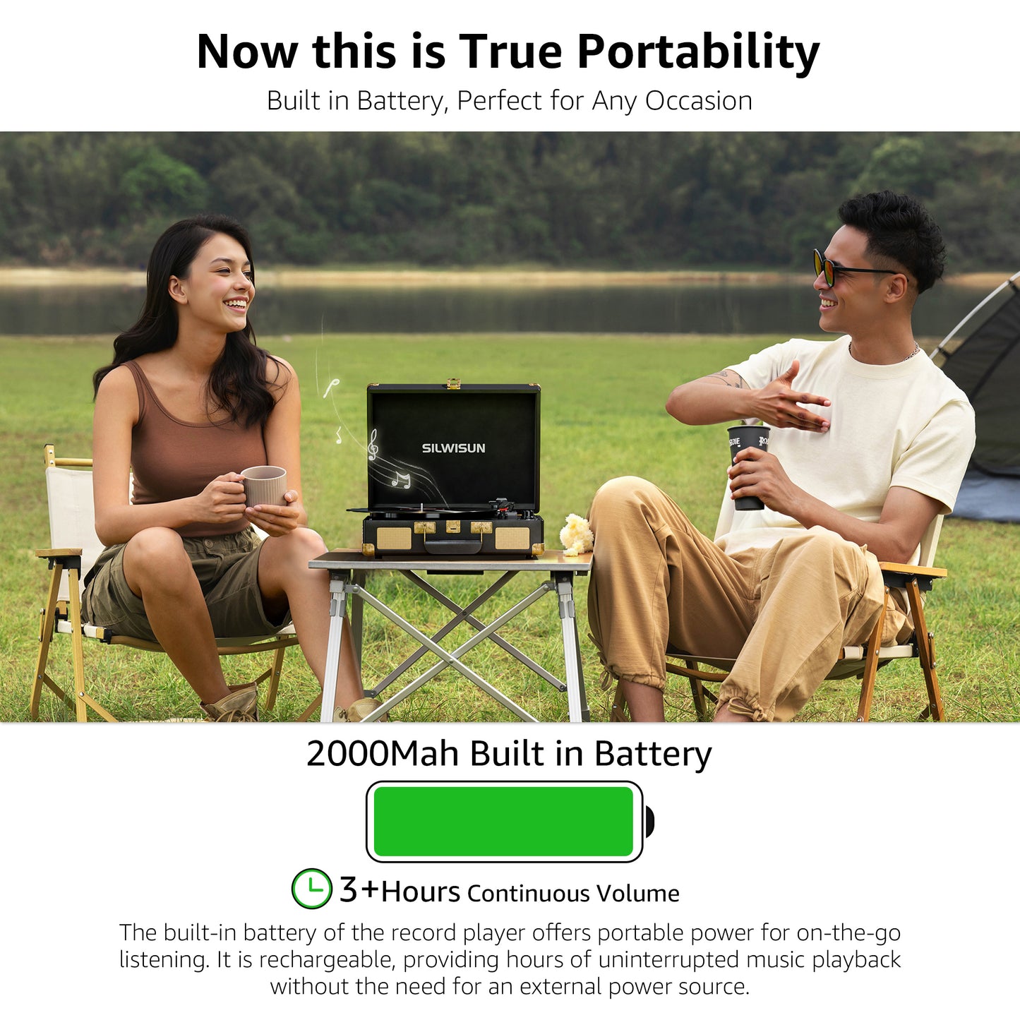 Vinyl Record Player 3 Speed Turntable with Bluetooth, Built in Battery, Portable Suitcase, Built in Speakers, 3.5mm Headphone Jack Aux in/RCA Out Pink for Home Decoration Gift