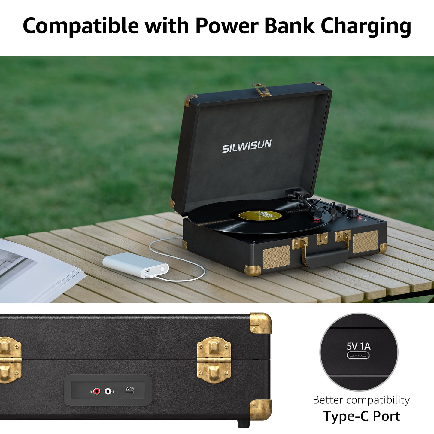 Vinyl Record Player 3 Speed Turntable with Bluetooth, Built in Battery, Portable Suitcase, Built in Speakers, 3.5mm Headphone Jack Aux in/RCA Out Pink for Home Decoration Gift